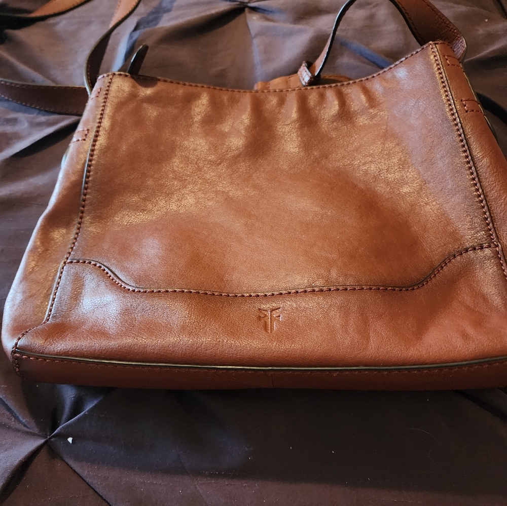 Frye Cognac Leather Messenger Crossbody Top Zip